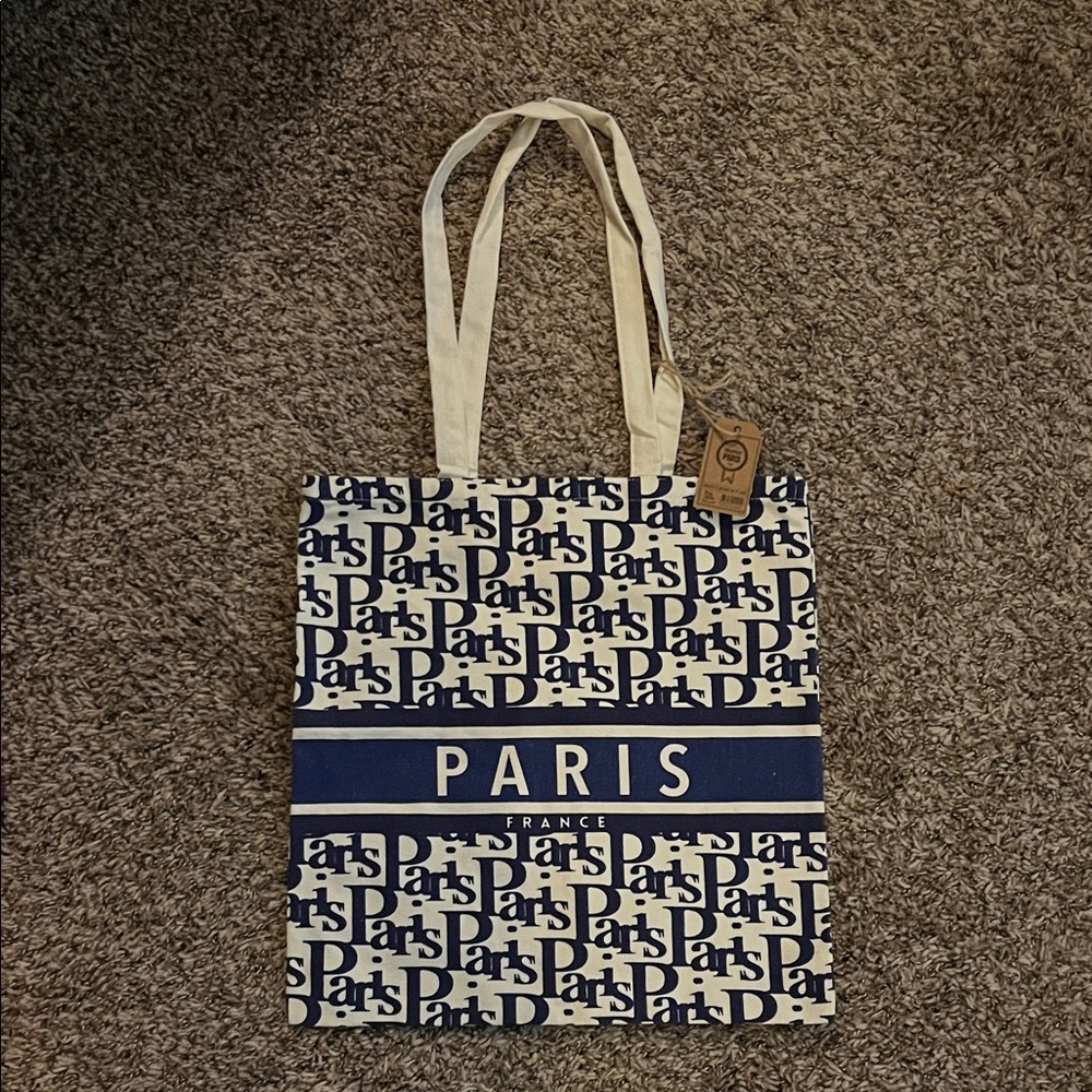 Paris France Blue and White Tote Bag